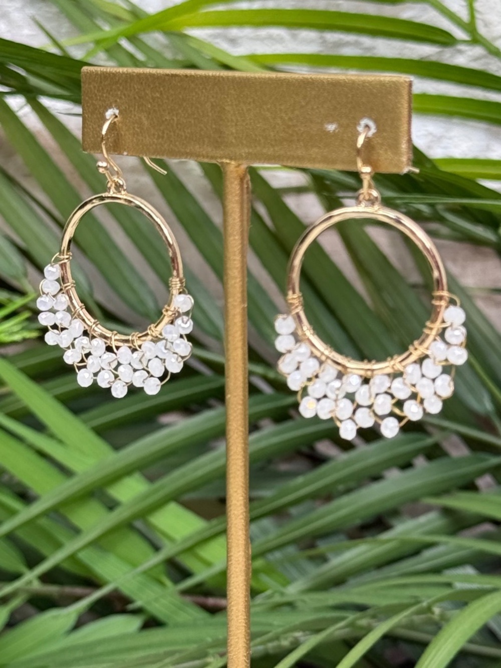 NWOT Gold Hoop Earrings with Crystal Beads Chic Jewelry Fashion Earrings